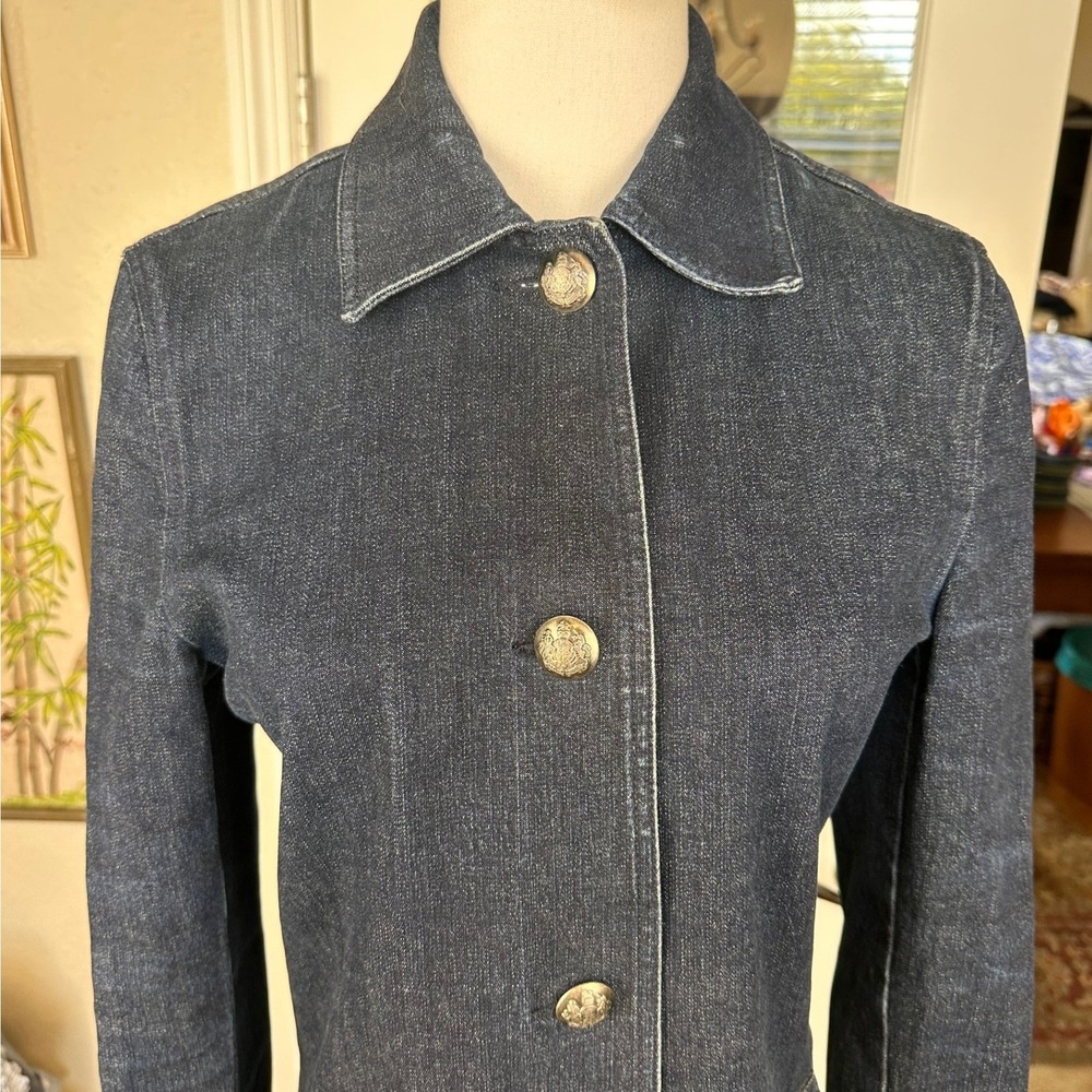 Ralph Lauren Denim Car Coat SZ10 Indigo Blue silver Crest Buttons Military Style - Picture 6 of 16
